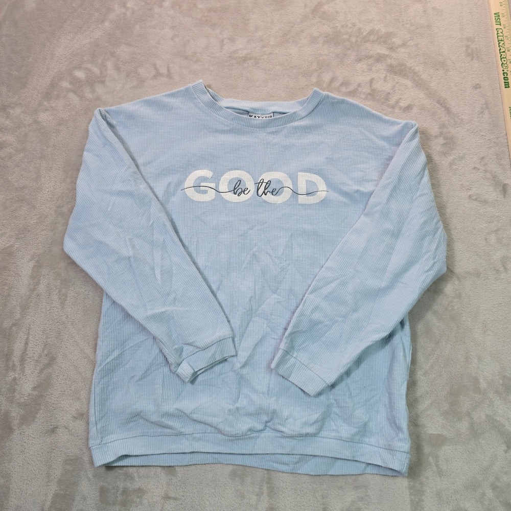 Katydid Be the GOOD Light Blue Corduroy Ribbed Graphic Sweatshirt Pullover